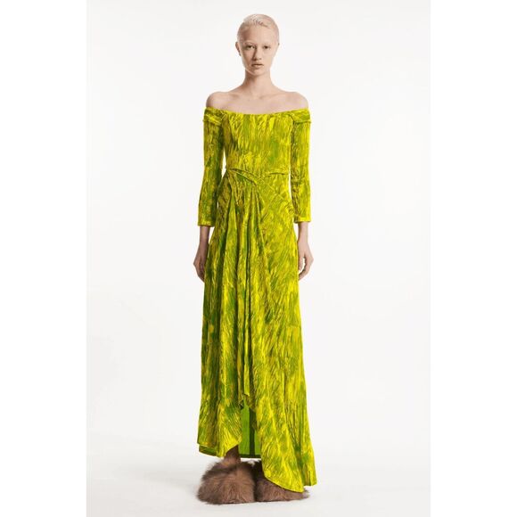 A.W.A.K.E. MODE DRAPED OFF SHOULDER DRESS CITRON SIZE 38(US4) $995 - Picture 1 of 11